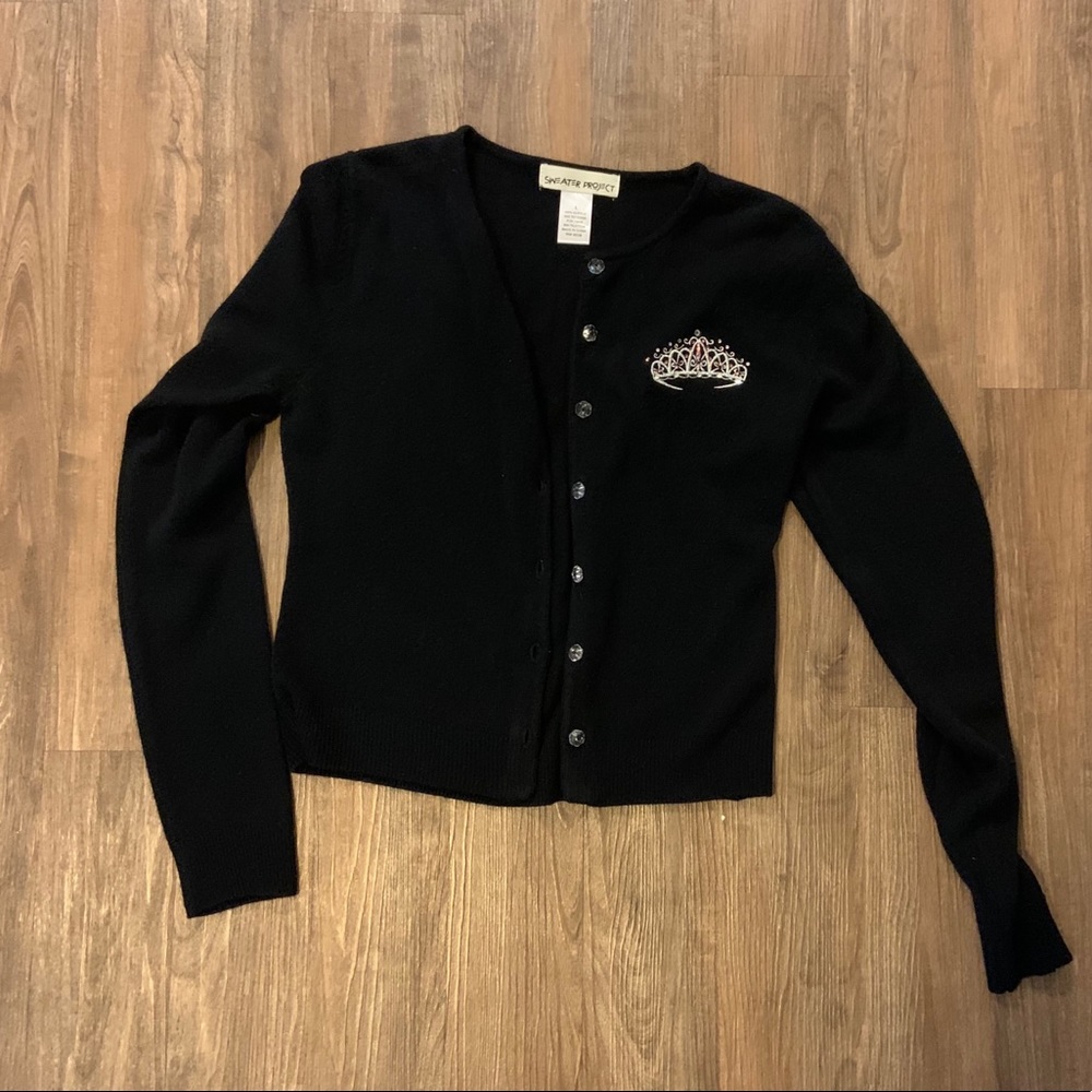 Black Cardigan with Novelty Tiara Embroidery